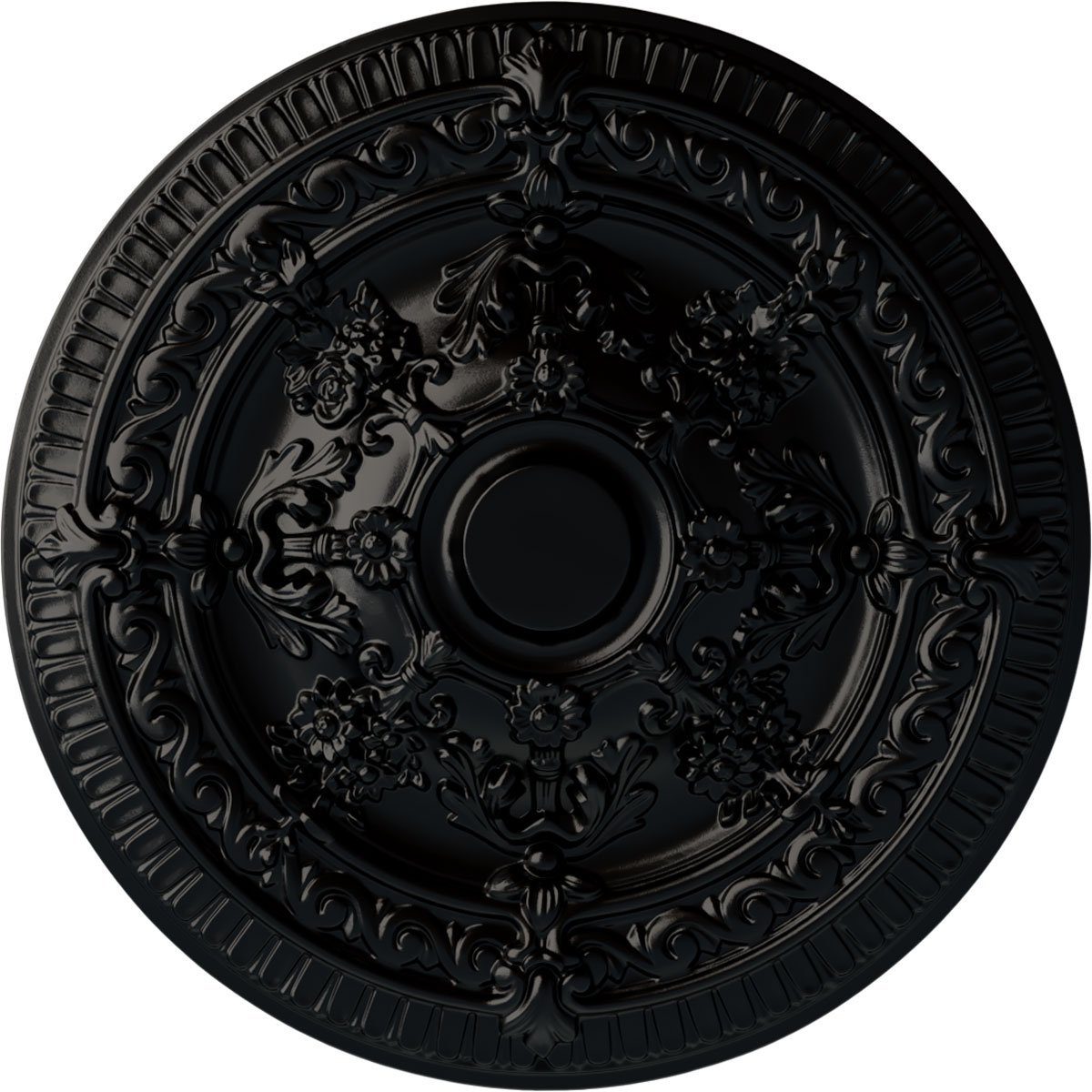Ekena Millwork Vincent Ceiling Medallion (Fits Canopies up to 6"), Hand-Painted Jet Black, 26"OD x 3"P CM26VIBLF - alternate 1